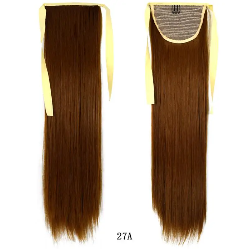 SHANGZI Straight Wrap Around Clip In Ponytail Hairpieces long Hair Extension Heat Resistant Synthetic Fake Hair for women