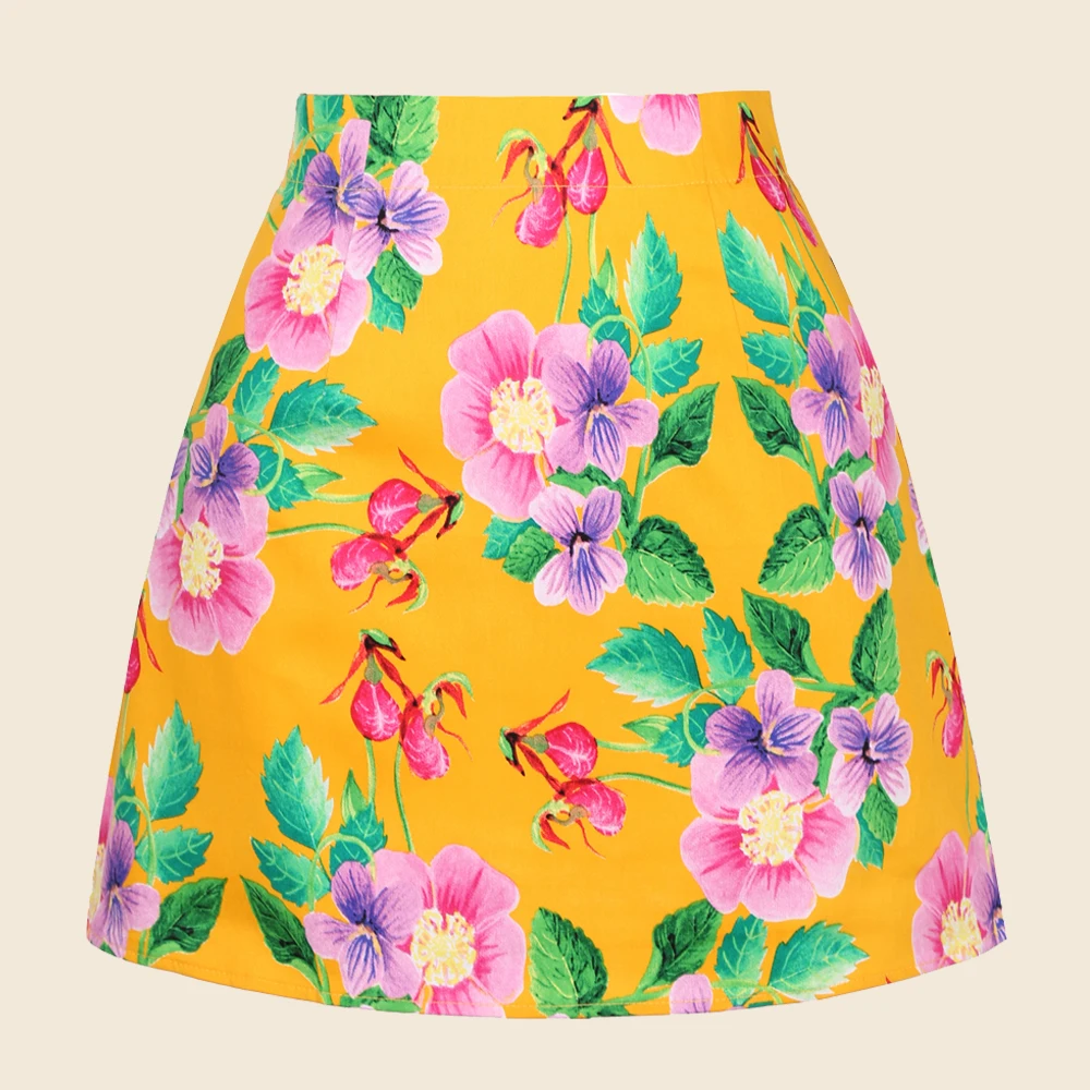 

SISHION Floral Printed Summer Beach Skirt SS0008 Women Clothing Orange Bottoms Vintage Mini Skirt