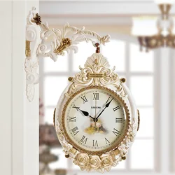 TUDA Living Room Home European-style Double-sided Creative Art Mute Wall Clock Porch Large Retro Decorative Quartz Clock