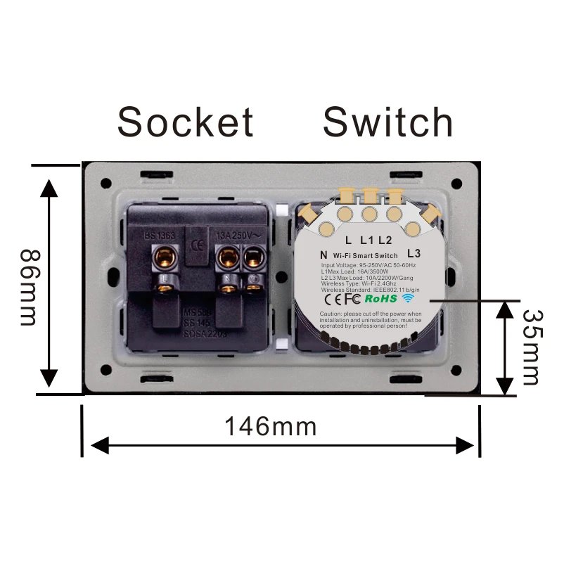 JRUMP Wifi Smart Touch Switch Voice Control Light Switch With American Standard Smart Power Socket Work Alexa Echo Google Home