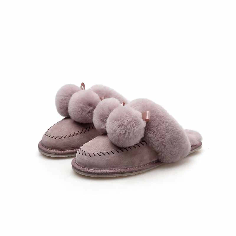 100% Genuine Leather Natural Fur Slippers Fashion Female Winter Shoes Women Warm Indoor Slippers Soft Wool Lady Home Shoes