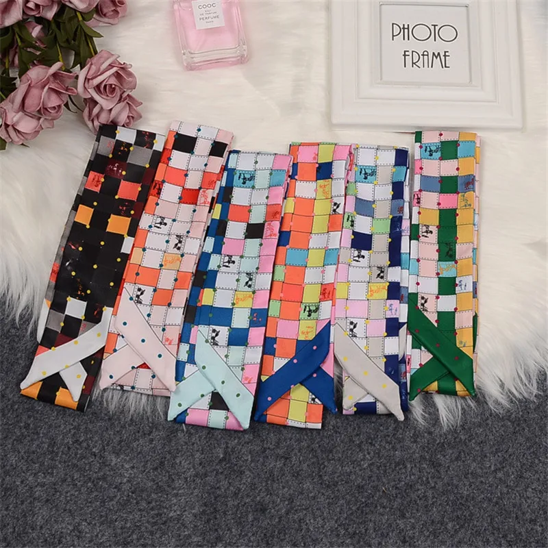 Woven Color Grid Bag Scarf Women Hair Neck Skinny Scarf Brand Plaid Scarves 2023 Neckerchief Wrist Towel Foulard Femme Headband