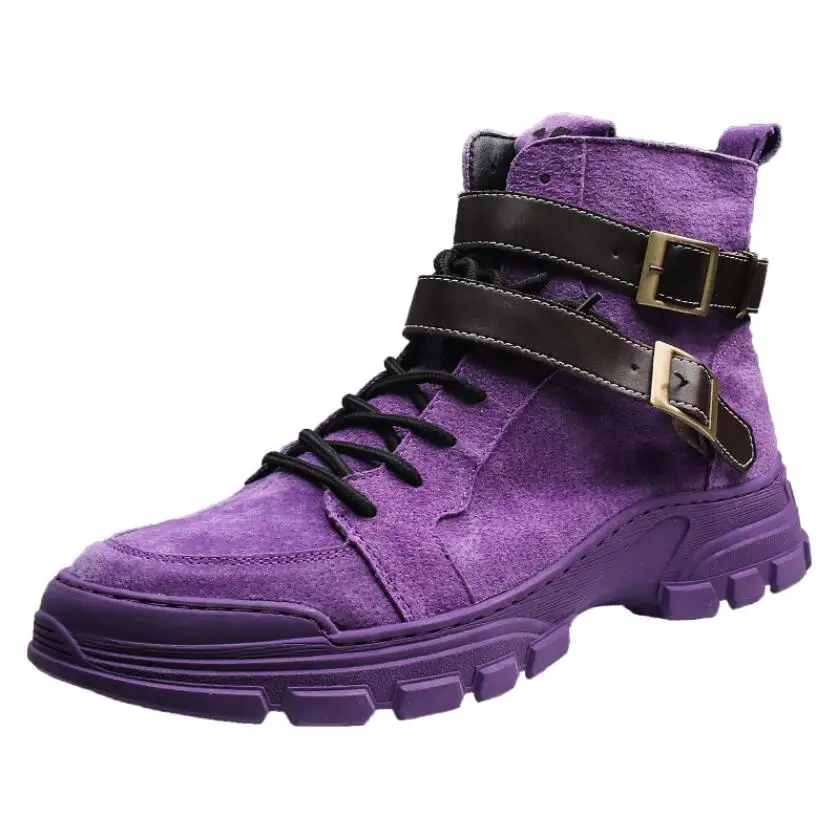 

Fashion Nubuck Leather Men Luxe Shoes Purple Punk Motorcycle Ankle Boots Zapatillas Hombre A1