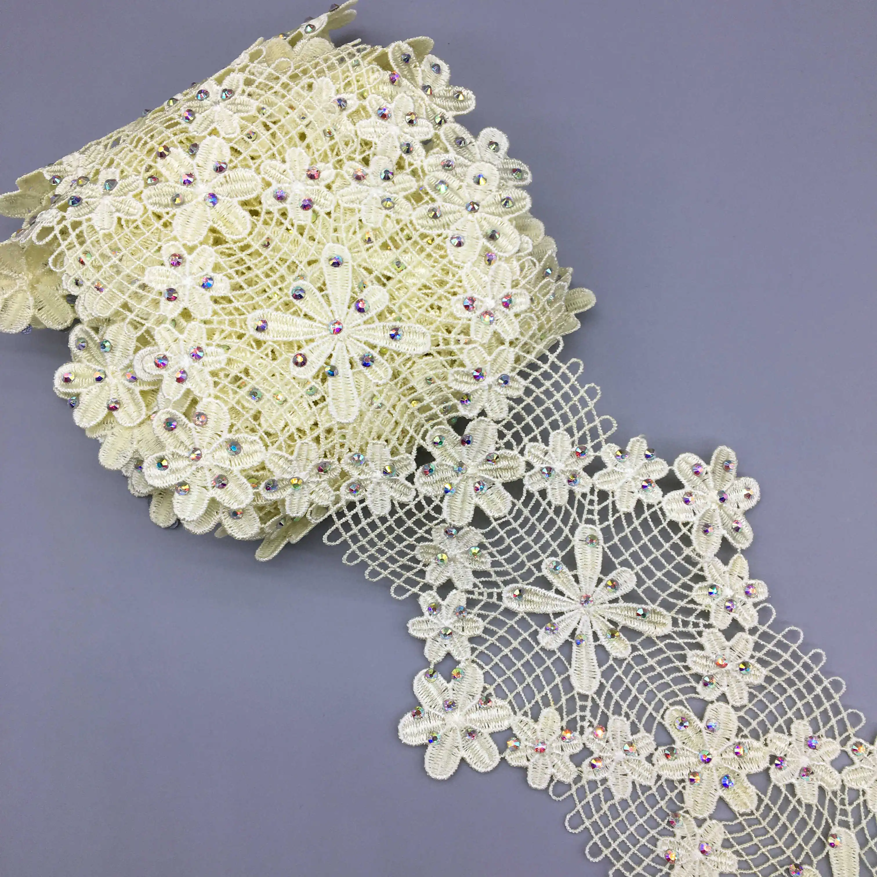 

1 Yard Yellow 3D Rhinestones Diamond Lace Trim Ribbon Embroidered Applique Glitter Patches DIY For Wedding Dress Clothes Shoes