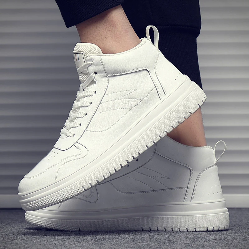 brand designer mens fashion genuine leather boots breathable handsome white shoes trend platform boot street style ankle botas