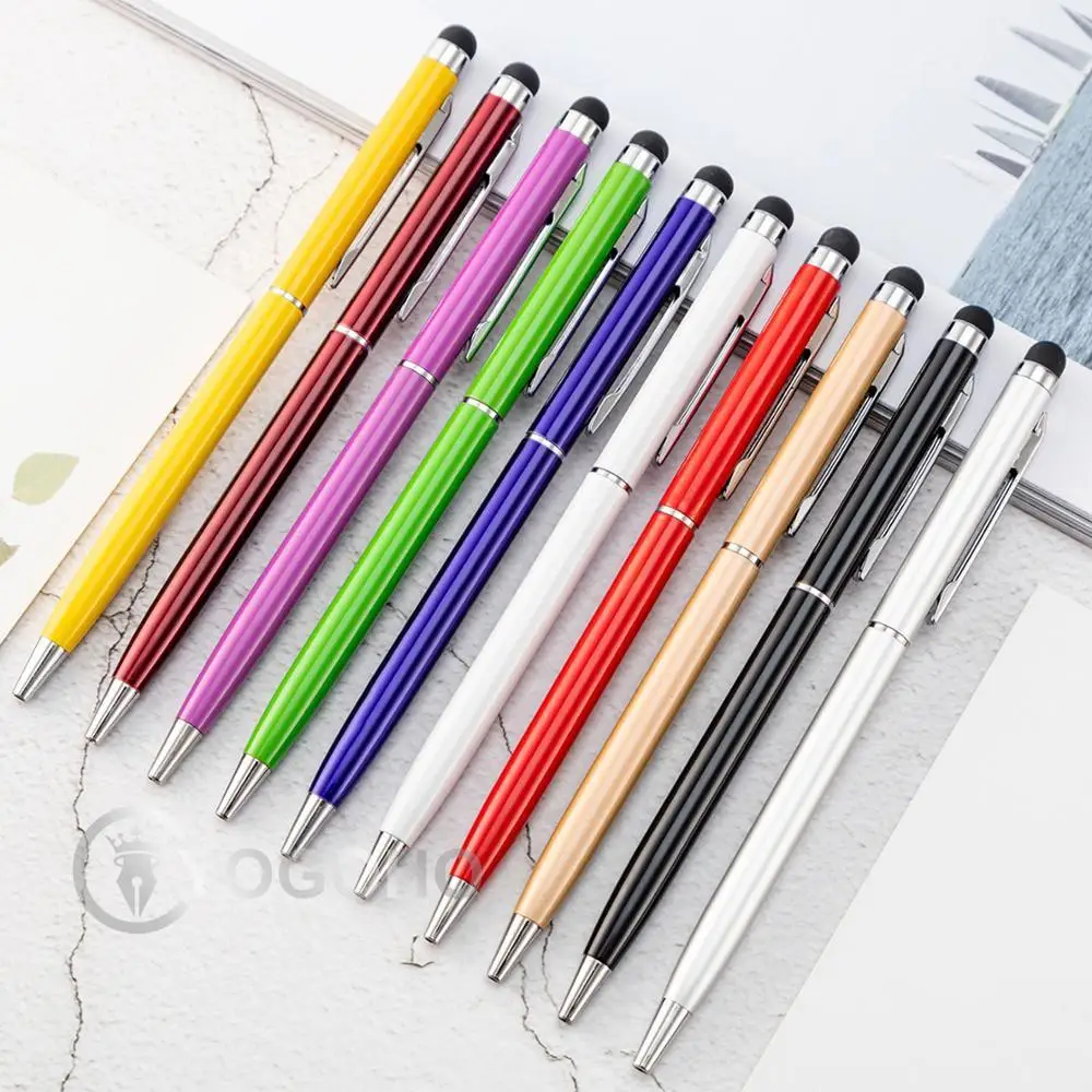 20pcs/lot Special Wholesale Metal Pen Advertising Metal Ball Pen Colorful Stationery Touch Stylus Pens with custom logo