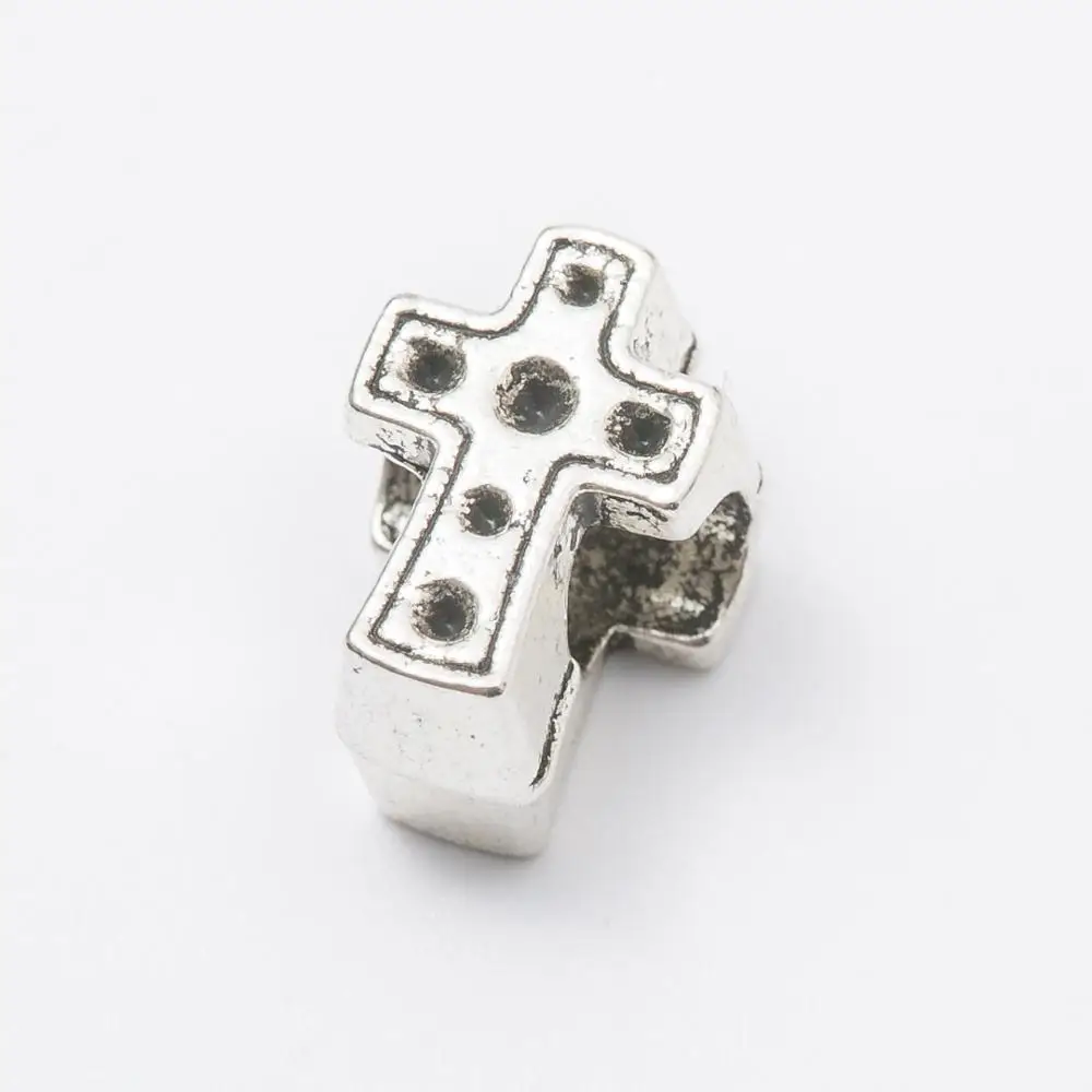 10Pcs/Lot cross Antique Silver Color DIY Zinc alloy Big Hole Spacer Bead Charm  Fits Jewelry making Bracelet js1056