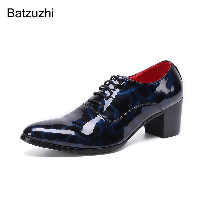 Batzuzhi Japanse Type Herenschoenen Puntschoen Blauw/Rood Lederen Jurk Shes Heren Veterschoenen Formeel Zakelijk, Feest- en Bruiloftsschoenen