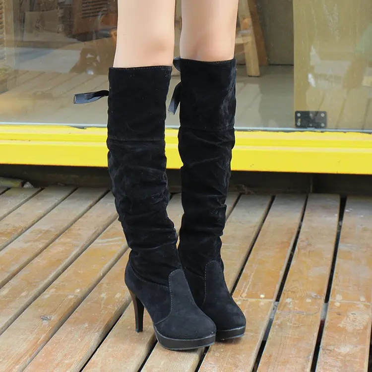 New Black Sexy Over The Knee Boots Women High Heels Shoes Ladies Thigh High Boots Spring Lace-up suede boots Long Boots Female