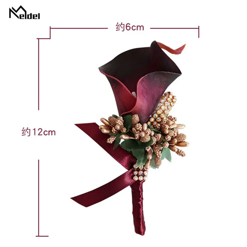 Meldel casamento corsage noivo broche pinos corsages casamento e boutonnieres branco buttonhole plutônio calla homem acessórios de casamento