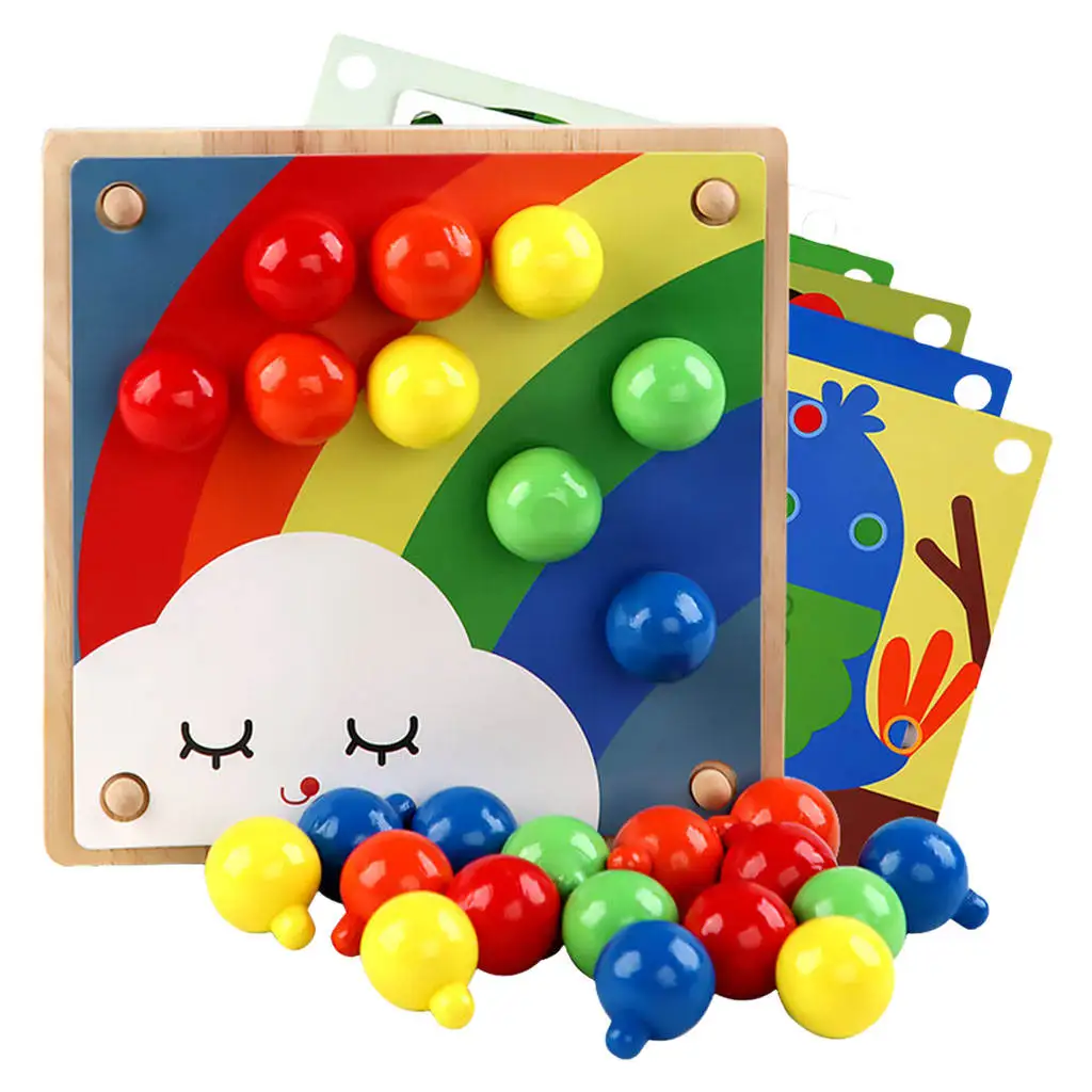 Wooden Mushroom Nail Mosaic Pegging Board Educational Toys Creative Gifts Peg Puzzle Buttons Art for Age Over 3 Years Old Baby