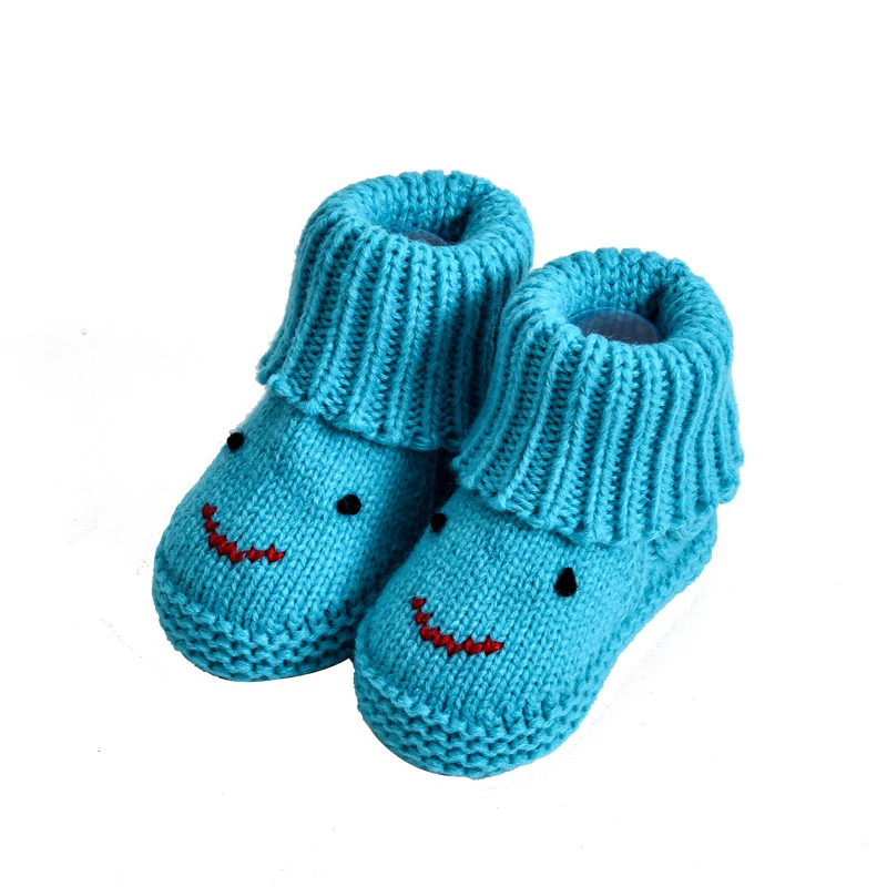 Fashion Comfortable Cartoon Smiley Newborn Shoes Handmade Knitting Crochet Booties Crib Walk Shoes for Infants Toddlers 0-1years