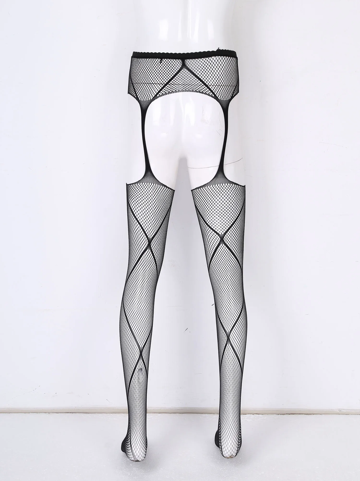 Men Hollow Out Fishnet Stockings Tights See-through Crotchless Pantyhose Nightwear for Lingerie Night Club Stage Performance