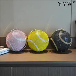 Fashion Women Clutch Bag Round Ball Bag With Rhinestone Tennis Design Ladies Girls Party Mini Purse Female Clutches Bolsas Mujer