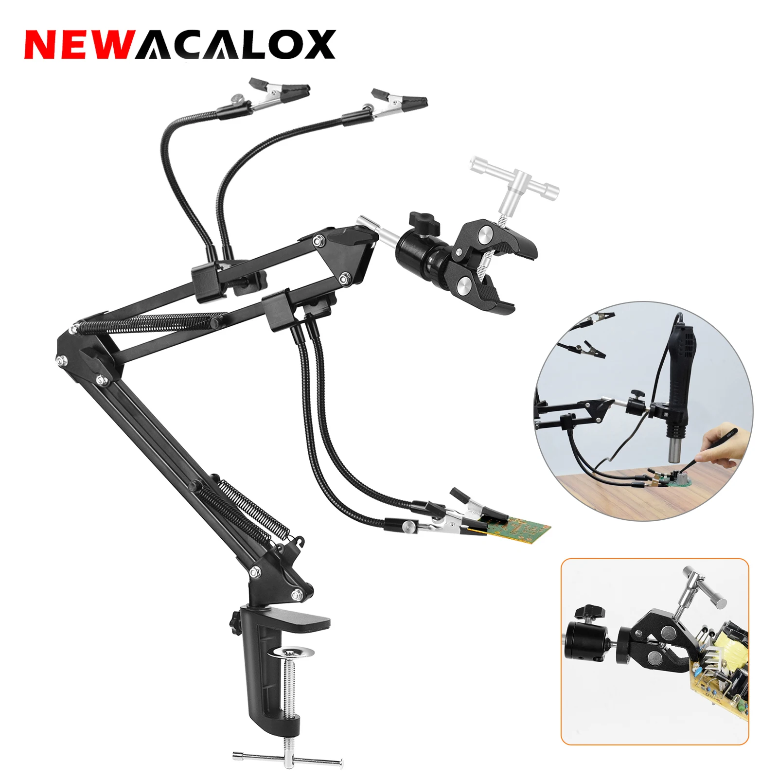 NEWACALOX 360° Rotatable PCB Motherboard Fixture Hair Dryer Holder Third Soldering Helping Hands Heat Gun Bracket Welding Tool