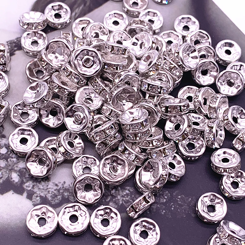 6/ 8/10mm White Crystai Rhinestone Glass Round Loose Spacer Beads for Jewelry Making DIY Bracelet Accessories