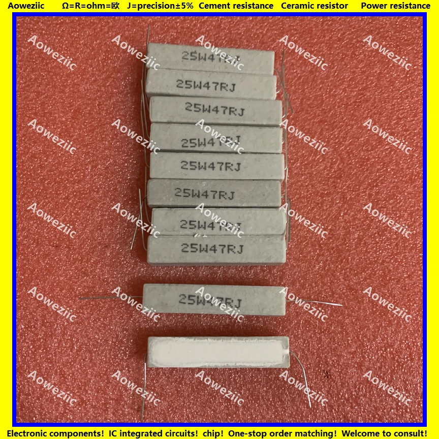 

10Pcs 25W 47 ohm 25W47RJ 25W47ΩJ 25W47R 47ohm RX27 Horizontal cement resistor Ceramic Resistance precision 5% Power resistance