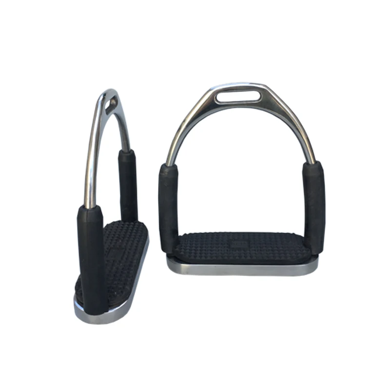 Stainless Steel Safety Stirrups With Black Rubber Horse Flexible Stirrup High Strength Non-Slip Rubber Pad Tread12cm