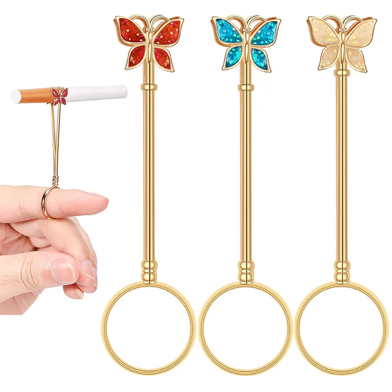 

2022 New Creative Butterfly Smoking Cigarette Holder Ring Male Female Finger Prevention Smoked Ring Smoke Cigarette Holder