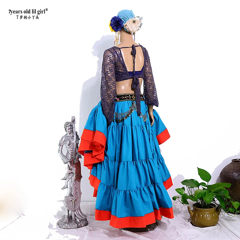 Tribal Belly Dance Ats Printed Cotton Spanish Flamenco Clothing18Meters Gypsy Long Full Circel Skirt EWW11