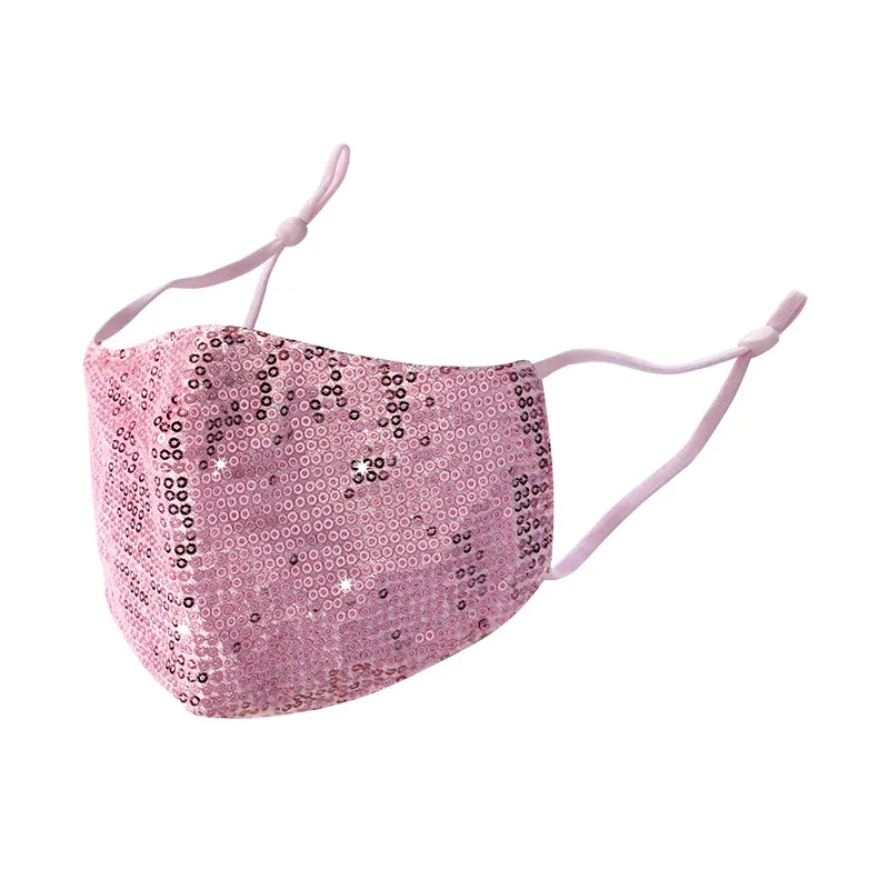 2 PC  Fashion Bling Sequined Personality Shiny Dust mask Three-layer Cotton Replaceable Filter Colorful  Women Mask Purple