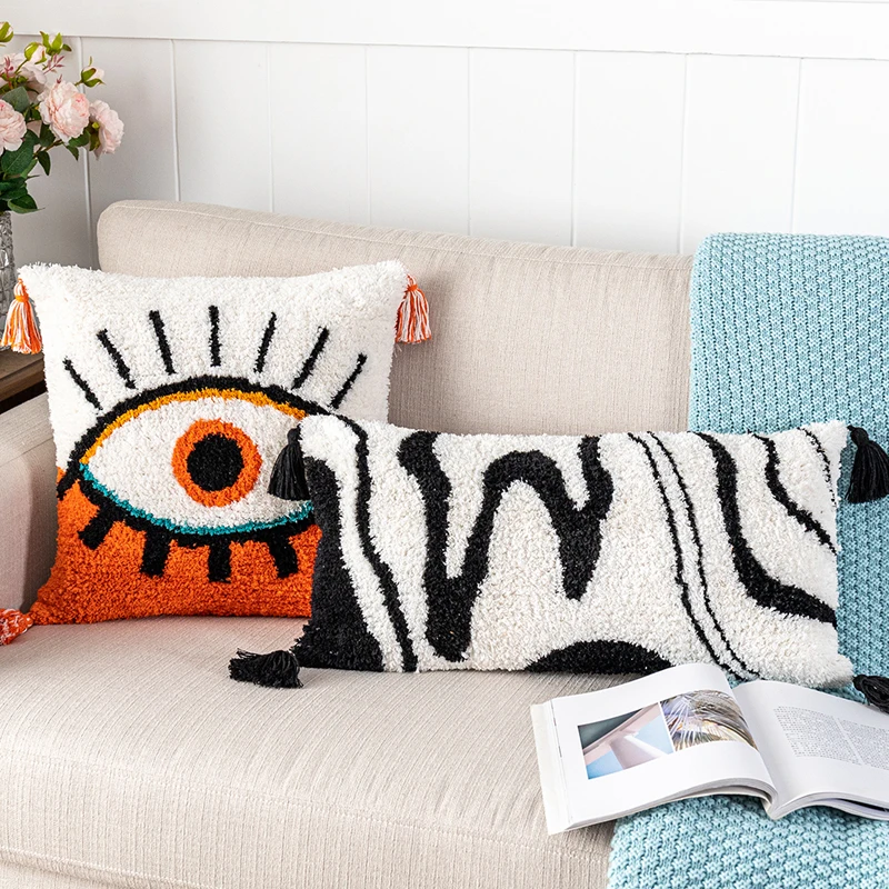 

Fluffy Cushion cover Soft Pillow Cover 30x50cm/45x45cm Black Abstract Eye For Home Decoration Living Room Bed Room Sofa Bed