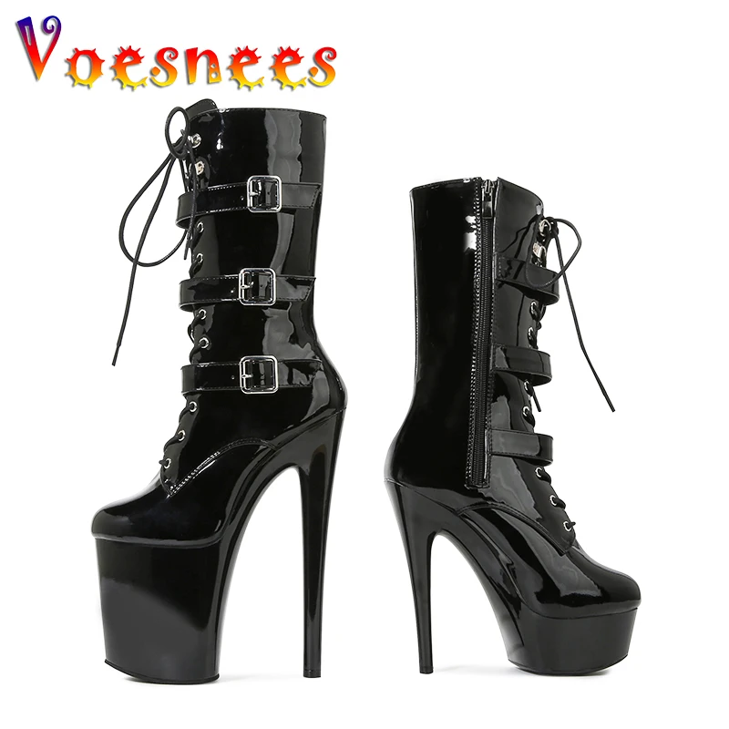 Fashion Women Shoes Super High Modern Boots Thin Heels Round Toe Platform Heels 15 17 20CM Big Size 43 ZIP Lace-up Women Boots