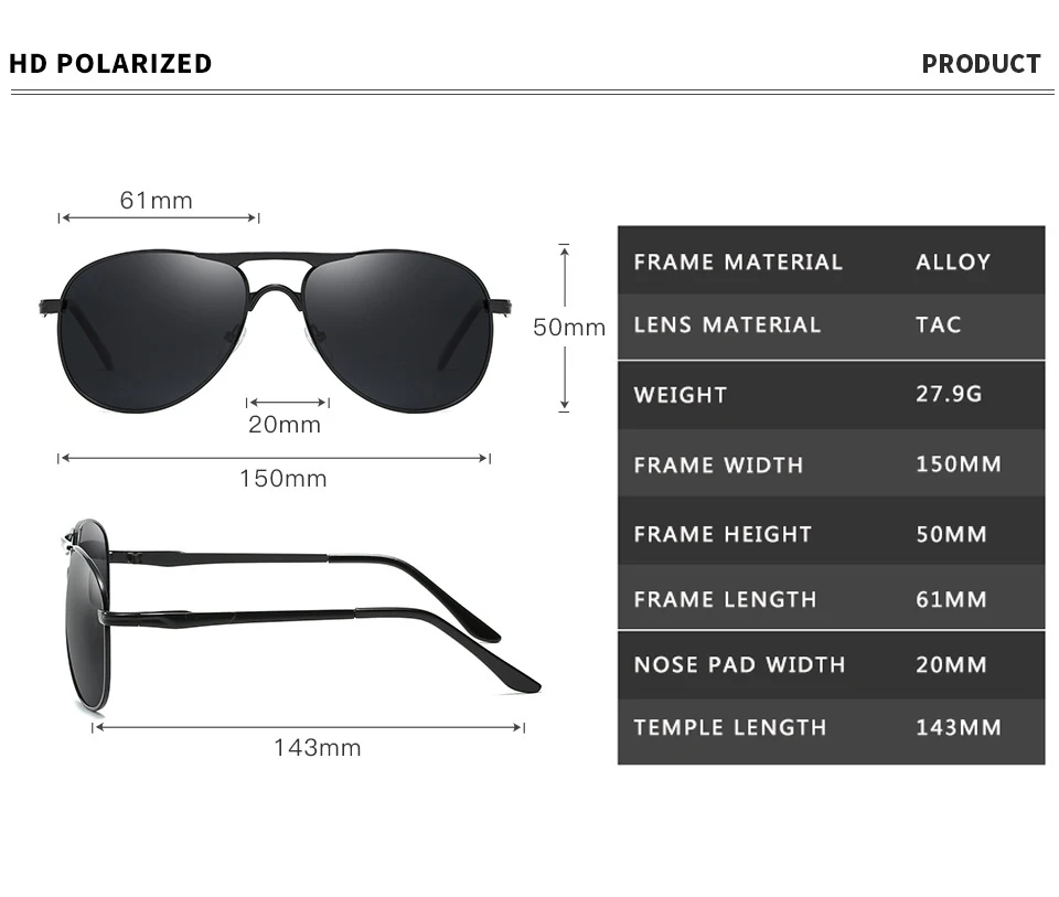 Männer Polarisierte Sonnenbrille Frauen Fahren Pilot Vintage Sonnenbrille Marke Designer Männlich Schwarz Sonnenbrille Für Mann Frauen UV400 – Detail 4