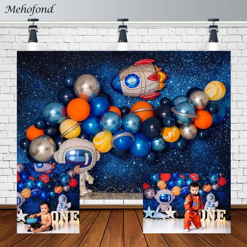 

Mehofond Sci-Fi Universe 1st Birthday Photography Backgrounds Astronaut Rocket Planet Spaceship Backdrop Studio Photozone Decor