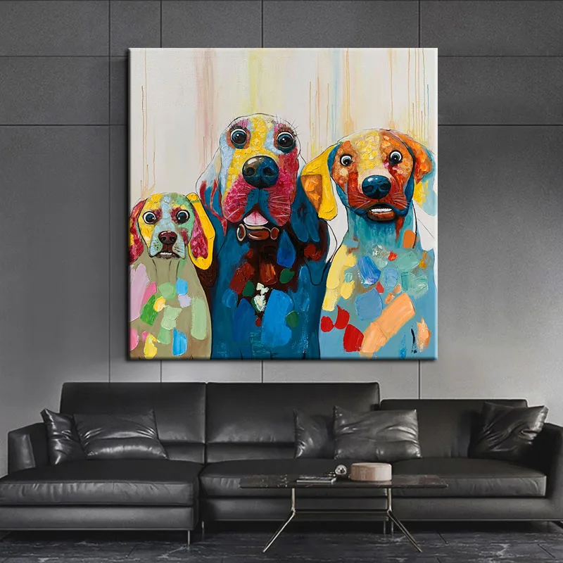 

100% Hand Painted Animal Color Dog Oil Painting Modern Nordic on Canvas Wall Art Wall Pictures for Living Room Decoration