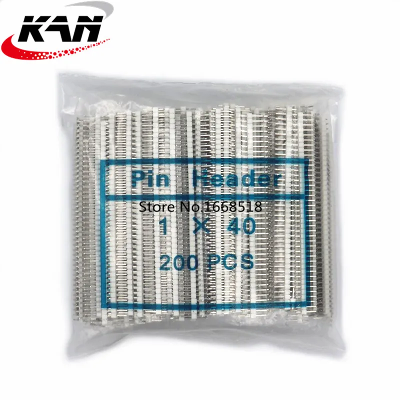 Free shipping  200PCS 40Pin White  2.54mm Single Header Strip Male Pin Straight Breakable Pin Header Strip Connector