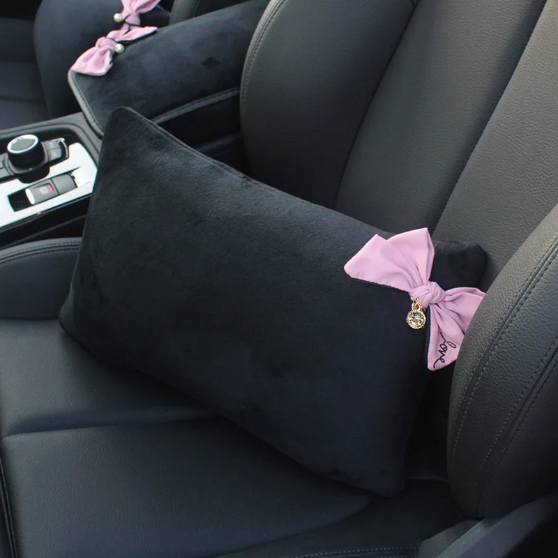 Cute Bowknot Universal Car Seat Headrest Neck Pillow Rhinestones Supplies Auto Waist Support Car Accessories Interior for Women