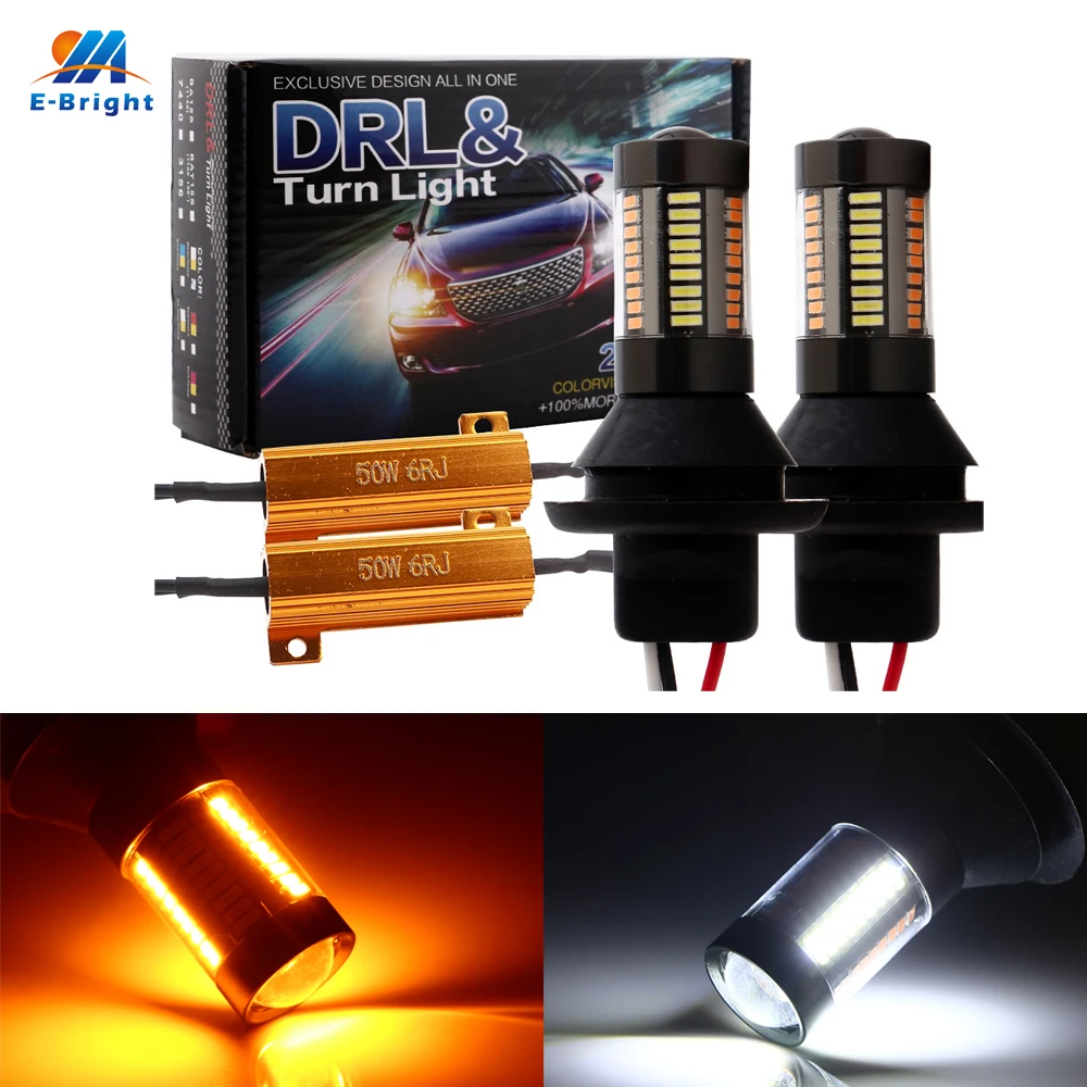 1 Set LED DRL With Turn Signal Lights 1156 BA15S p21w BAU15S py21w 66 SMD Dual Color Error Free Canbus 7440 w21w White/Amber