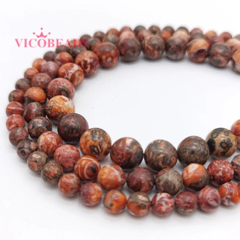 Natural Stone Red Leopard Skin Jaspers Round Loose Beads for Jewelry Making 4 6 8 10 12MM