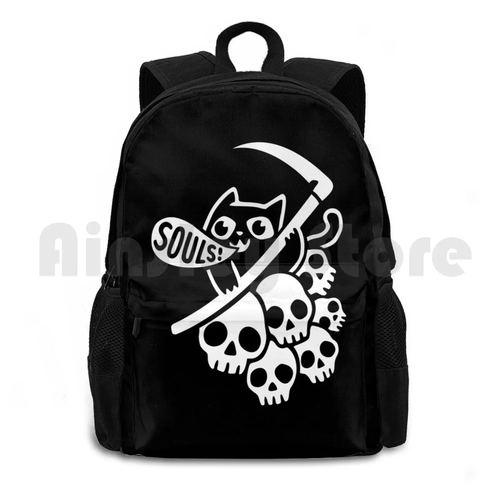 Cat Got Your Soul ? Ii Outdoor Hiking Backpack Waterproof Camping Travel Cat Cats Grim Reaper Grim Dark Souls Soul Death