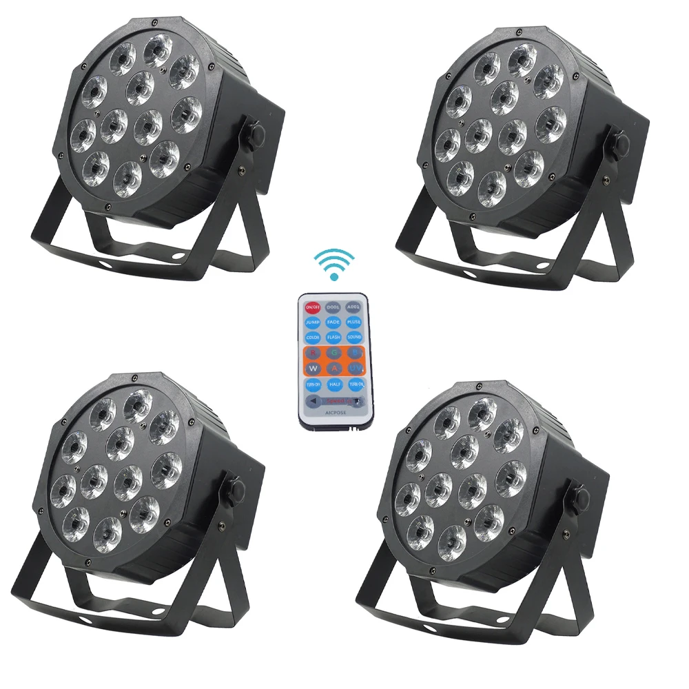 

4 шт./лот LED Flat Par 12X18W RGBWAUV LED Dj Light DMX/Remote Control Disco Wash Light, сценическое освещение, LED Par Light Вечерние