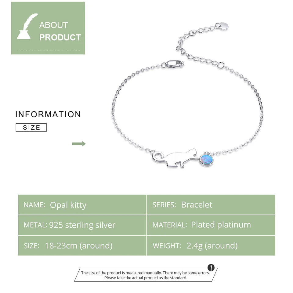 Bamoer Authentic 925 Sterling Silver Cute Pussy Cat Opal Link Bracelet for Women Luxury Fine Jewelry Female Gifts SCB175