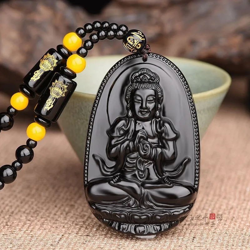 Hot Selling Natural Hand-carved Jade Obsidian Natal Buddha Necklace Pendant Fashion Jewelry Accessories Men Women Luck Gifts