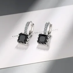 Classic 925 Sterling Silver Pink Princess Square Cut Mosaic Cubic Zircon Earrings For Women Jewelry Fashion Statement Bijoux