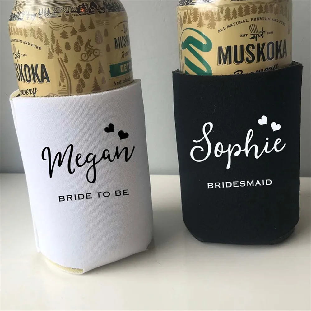 Personalized Wedding Can Coolers Beer Can Cozies Custom Text Bachelorette Party Bridal Party Cooler Drink Holder Gifts Favor