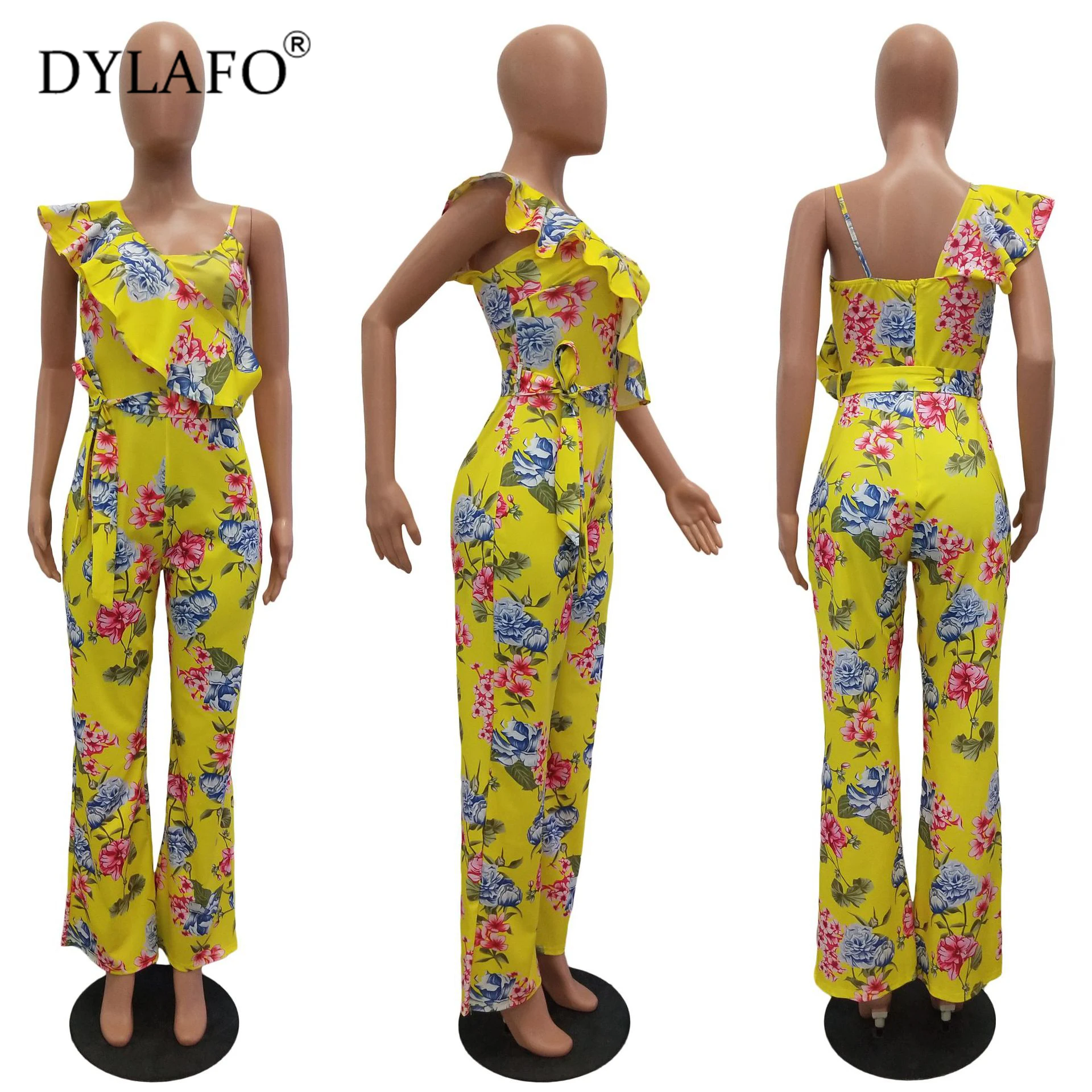 Mono de flores con cuello Halter para mujer, traje Sexy con estampado bohemio, escote en V, Espalda descubierta, ropa de calle informal, gran oferta, 2019