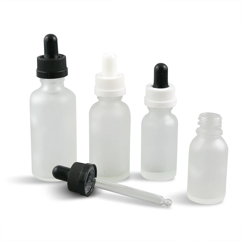 

200 x Refillable Frost 100ML 50ML 30ML 20ML 15ML 10ML 5ML Glass Bottles with Glass Eye Dropper Dispenser for Essential Oils