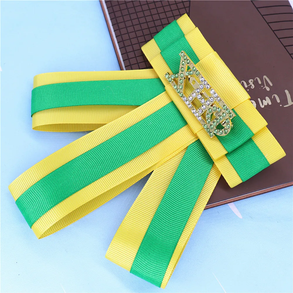 Handmade New Stylish Green Yellow Bow Knot XHO Label Greek Soror Bows Tie CHI ETA PHI Brooches Collar Jewelry