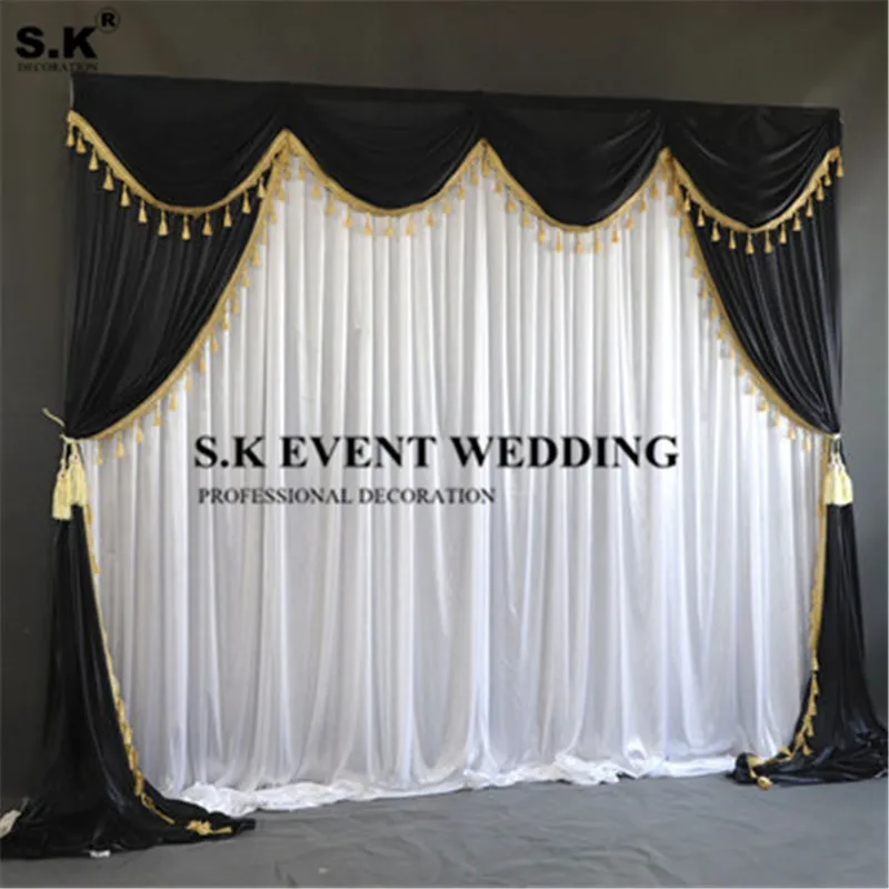 

White And Back Ice Silk Backdrop Curtain Stage Background Photo Booth For Wedding Event Decoration