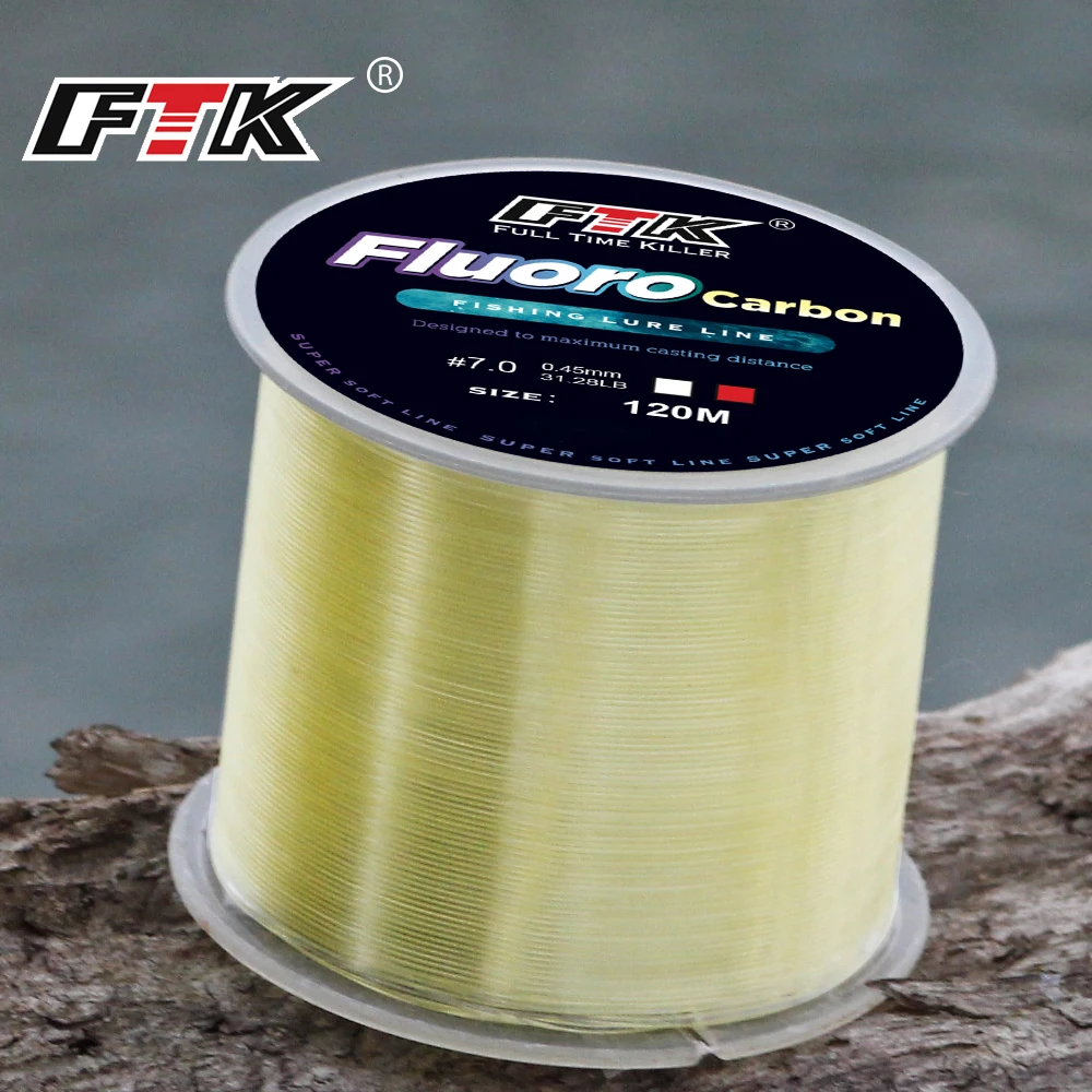 FTK 120M Fluorocarbon Coating Fishing Line Carbon Fiber Leader Line 7.15LB-45LB Fishing Lure Wire Sinking Line Japan