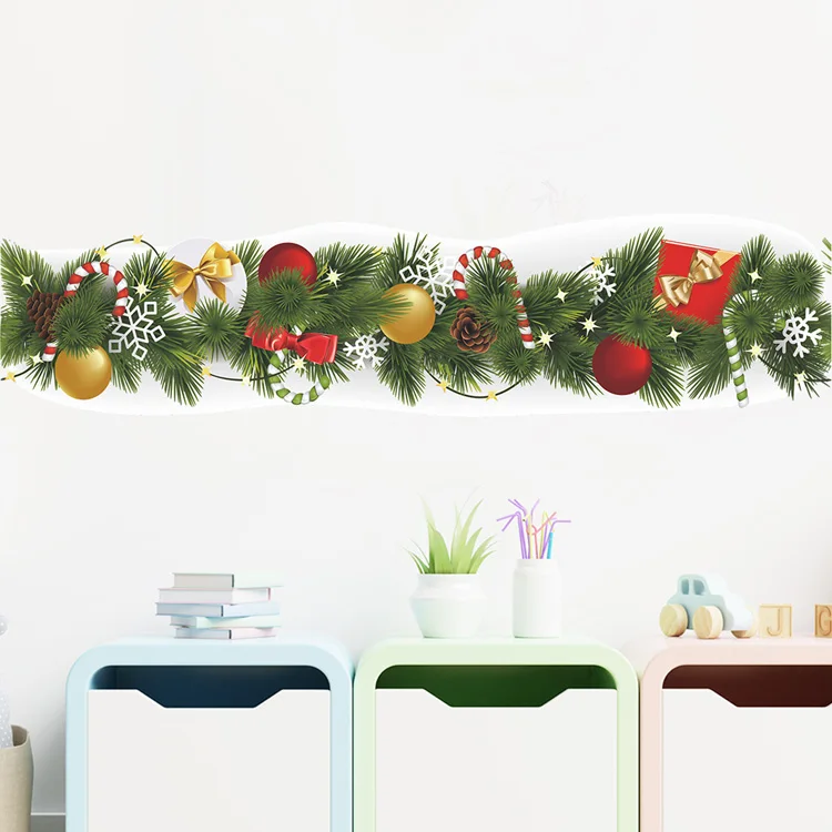 Weihnachten Kiefer Zweig Taille Linie Wand Aufkleber Wohnzimmer Sockelleiste Dekoration Neujahr Tapete Wohnkultur Fußleiste Aufkleber – Detail 7