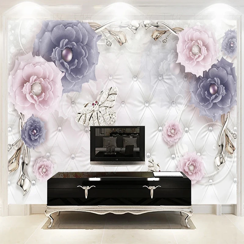 Custom Wallpaper European Style Retro 3D Stereo Flower Jewelry Soft Roll Murals Living Room TV Sofa Bedroom Background Stickers