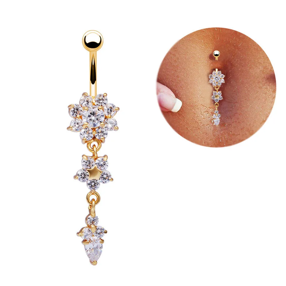 Lady Rhinestone Flower Rvs Belly Navel Ring Piercing Sieraden Navel Piercing Oorbel Navelpiercing Sexy Body
