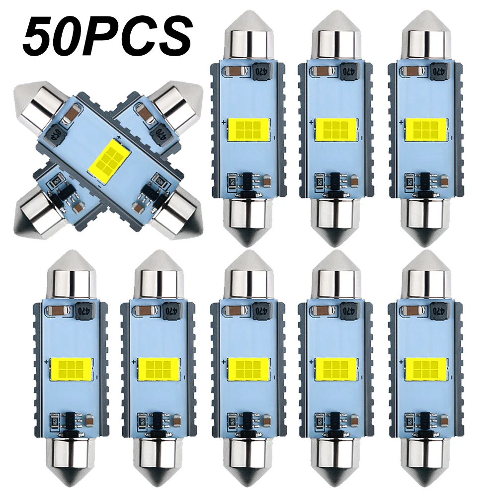 

50pcs C5W LED CANBUS C10W led bulb Festoon 31mm 36mm 39mm 41mm CSP Car Interior Dome Lamp License Plate Reading Light White 12V