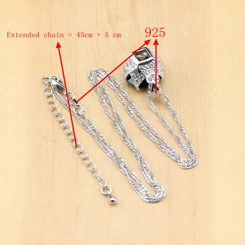 925 стерлингового серебра ювелирные изделия черные циркониевые камни Белый CZ Ювелирные наборы для женщин серьги/Подвеска/цепочки...